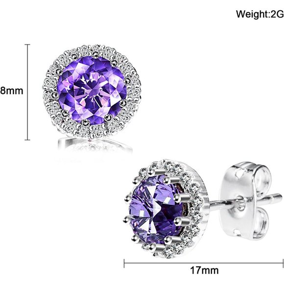 New  AmethystFebruary Birthstone Stud Earrings Set, Copper Plated Cubic … - Picture 9 of 16